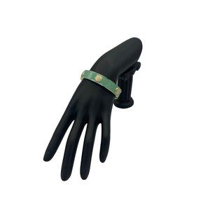 Mint and Gold Enameled Clam Close Cuff Bracelet
